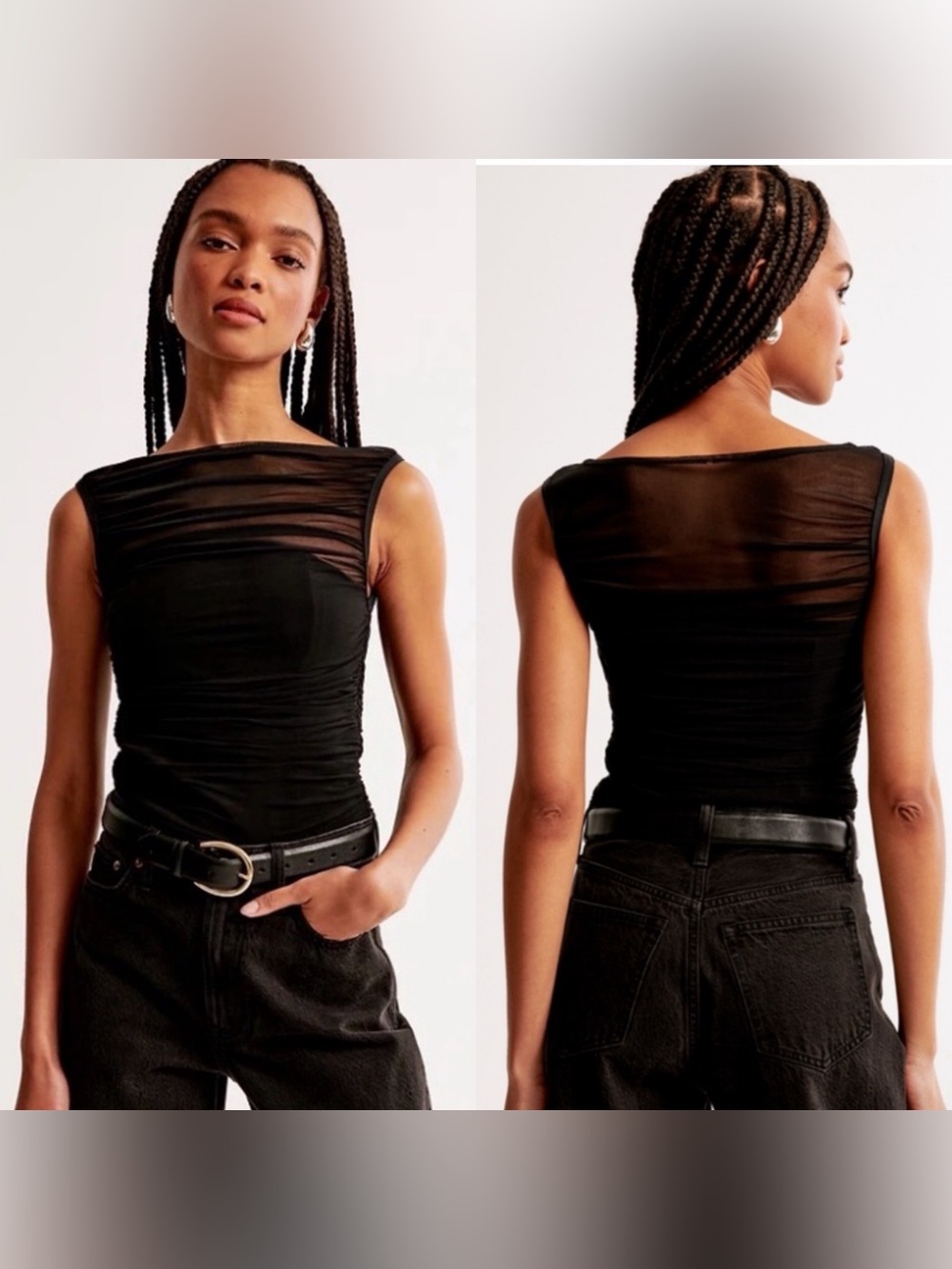 Abercrombie & Fitch Black Ruched Mesh Sleeveless Bodysuit Size Medium NWT